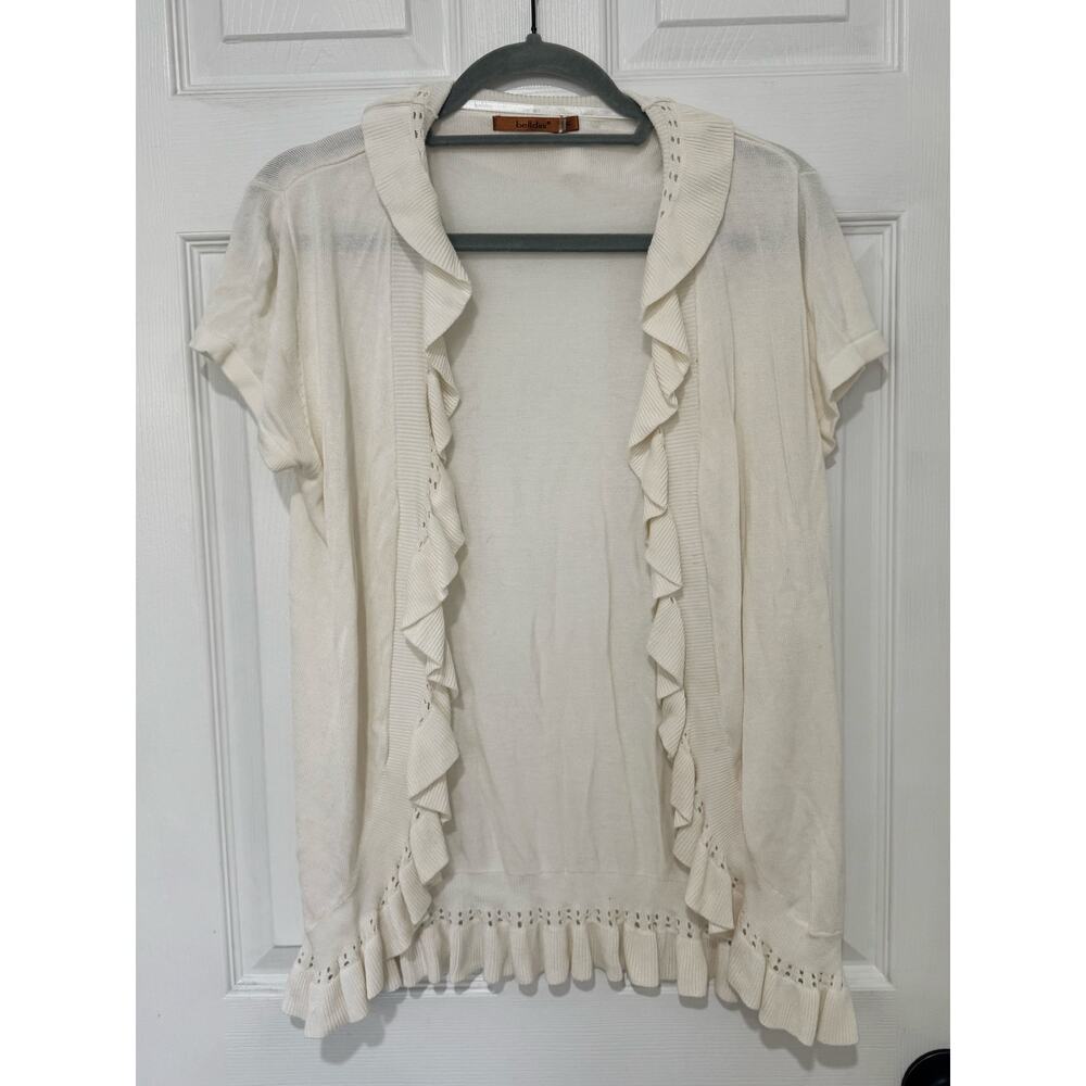 Women's Belldini White Ruffle Open Front Cardigan XL Beautiful! Boho